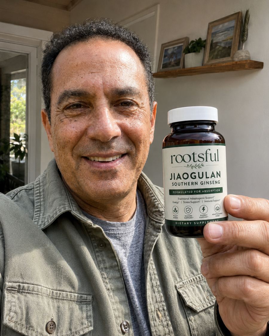 Rootsful customer holding their supplement