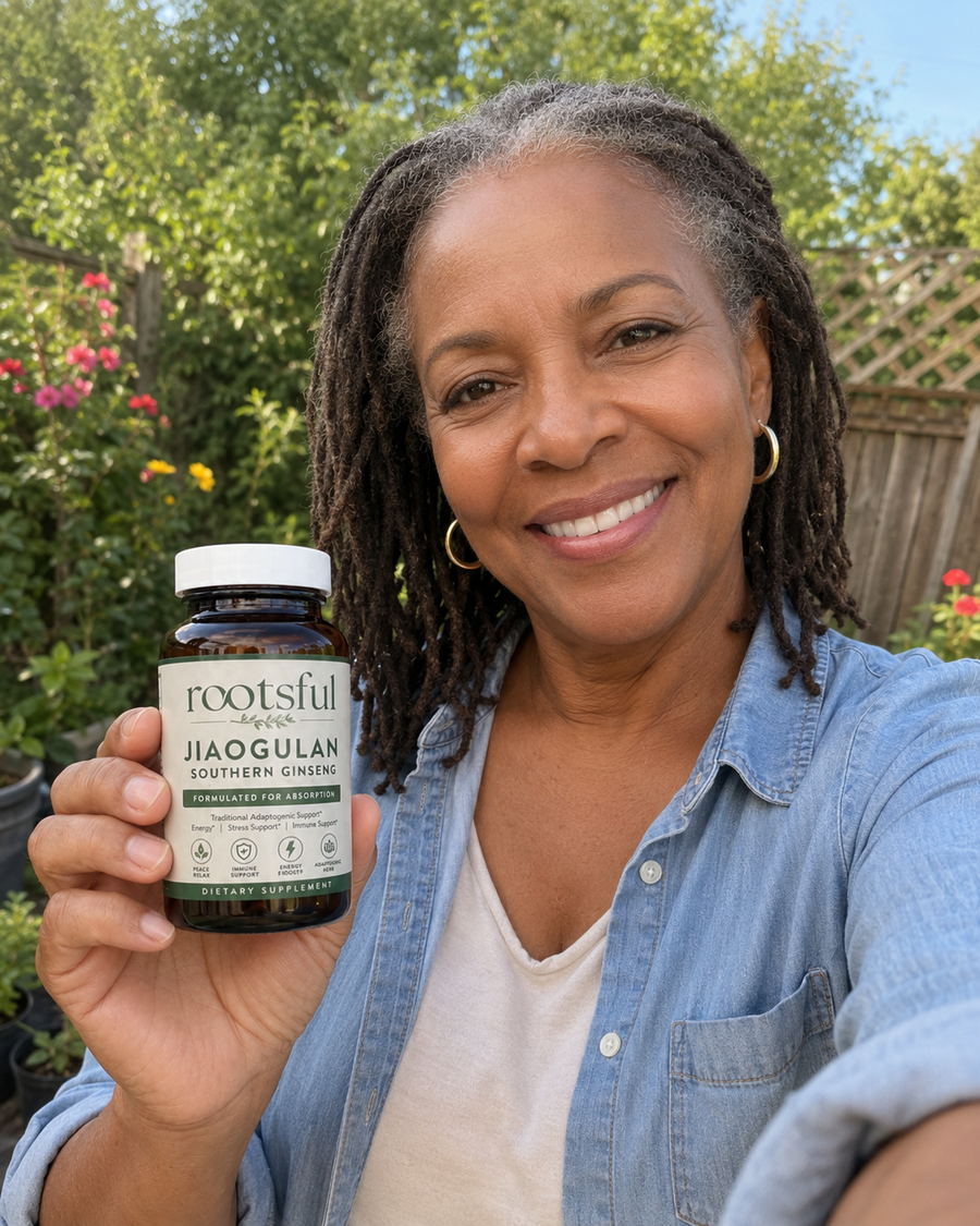 Rootsful customer holding their supplement