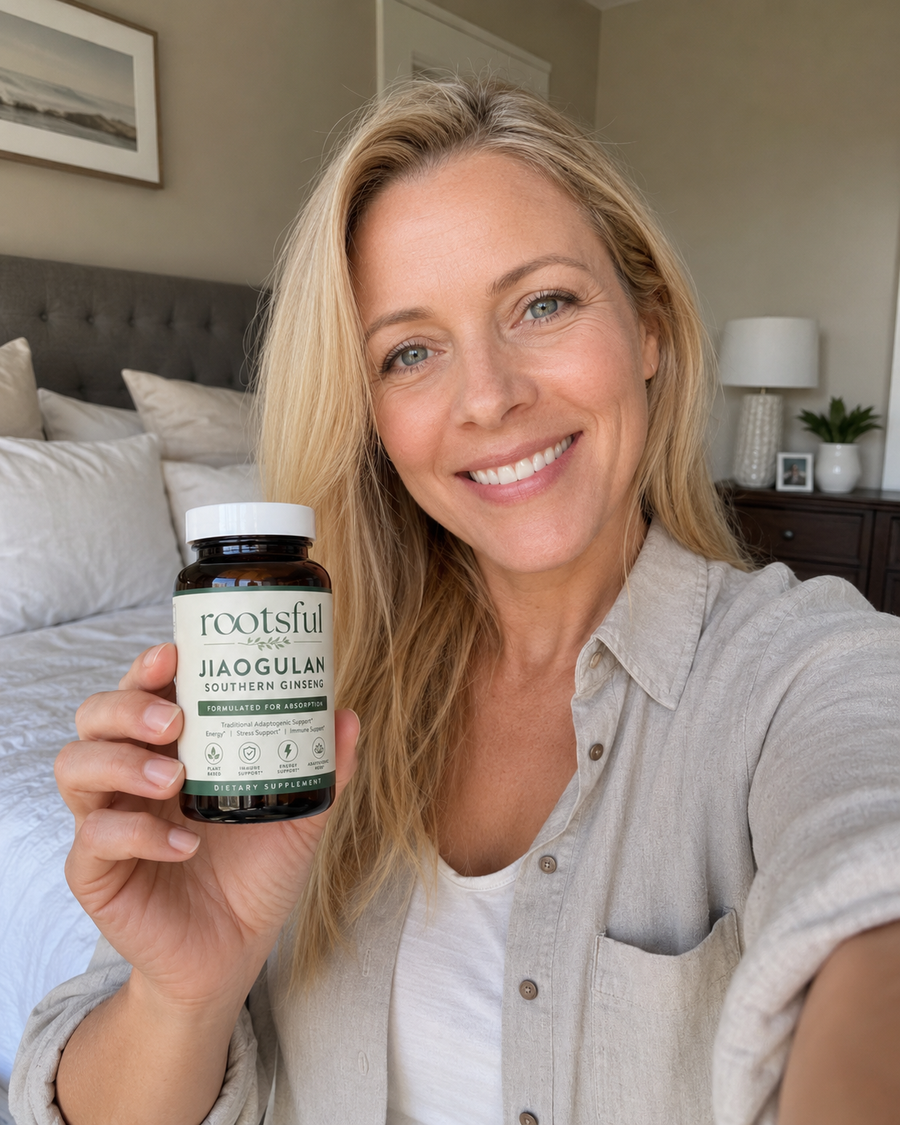 Rootsful customer holding their supplement