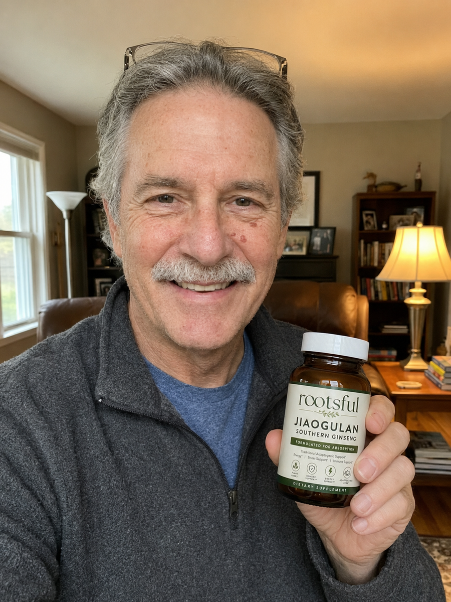 Rootsful customer holding their supplement