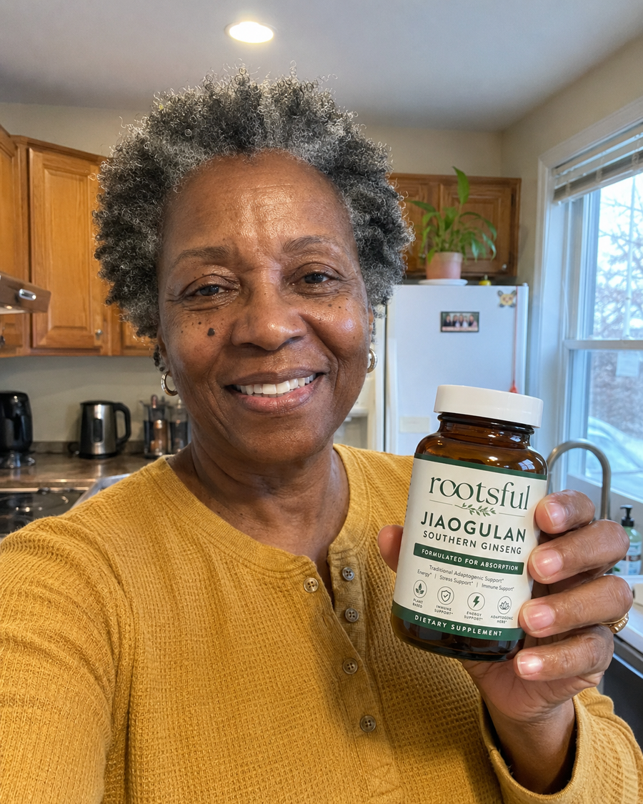 Rootsful customer holding their supplement